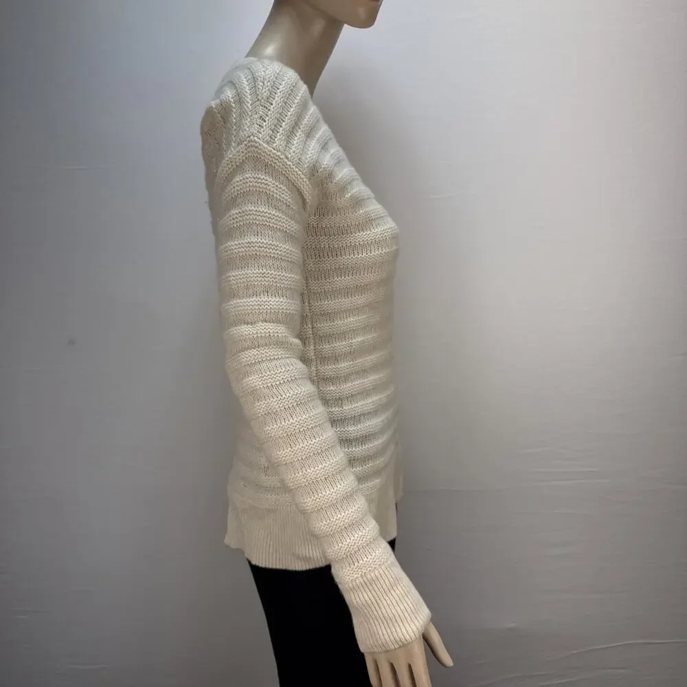 Theory Women Novelty Stripe Cashmere Sweater Size S Ivory Long Sleeve Minimalist